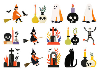 Fototapeta premium PNG Playful Halloween themed illustrations, element set on transparent background