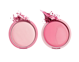 Two pink compacts, one lighter, one darker, with crushed powder on top