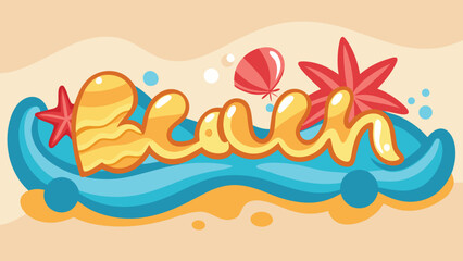 Fun vibrant beach design featuring starfish and waves, perfect for summer promotions and coastal themed projects with a playful, cartoon style © merry