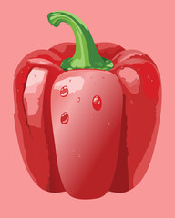 Vibrant red bell pepper with shining water droplets on its smooth skin, highlighting its freshness and delicious, juicy quality - Vector Illustration