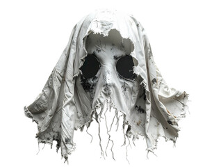 Spooky White Skull Mask with Distressed Fabric on Black Background