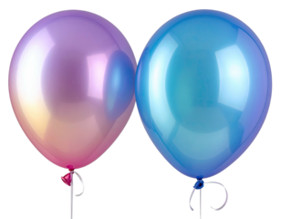 Two glossy balloons, one purple, one blue, with reflective surfaces