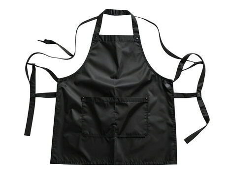A plain, black, kitchen apron with a large central pocket and tie straps - Powered by Adobe