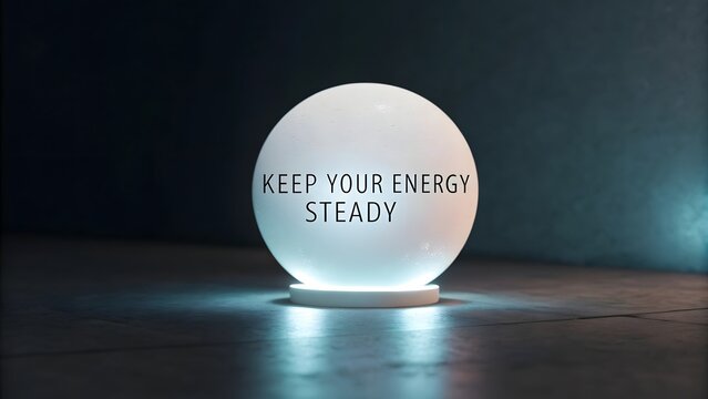 Glowing Sphere Displaying Words Above Illuminated Surface