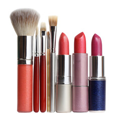 Discover your perfect look with this vibrant collection of professional makeup brushes and luxurious lipsticks, offering endless creative possibilities for stunning beauty.