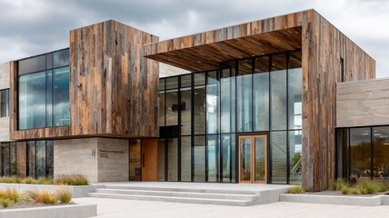 Obraz premium Contemporary wooden building architecture modern exterior design stylish house residential structure