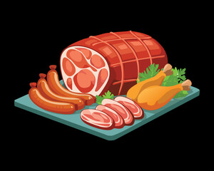 Detailed Diagram of Different Beef Cuts Showing Rump Sirloin Fillet T-Bone and Rib Eye for Butcher Shop Menu Design - Vector Illustration	