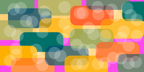 Colorful abstract background with rounded rectangles and transparent circles in vibrant geometric design.