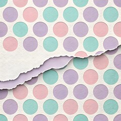 Polka Dots over Torn Pastel Paper Texture
Description: Repeating pastel polka dots layered over torn paper texture with subtle shadow border—soft patterned aesthetic.