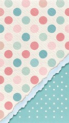 Polka Dots over Torn Pastel Paper Texture
Description: Repeating pastel polka dots layered over torn paper texture with subtle shadow border—soft patterned aesthetic.