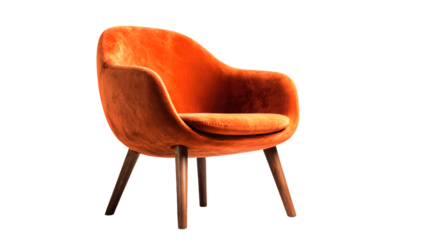 Modern Orange Chair with Wooden Legs on White Background