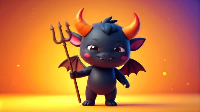 Cute cartoon demon holding a trident