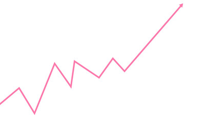 Pink line graph showing upward trend isolated on transparent background