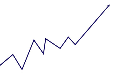A dark blue line graph showing an upward trend isolated on transparent background