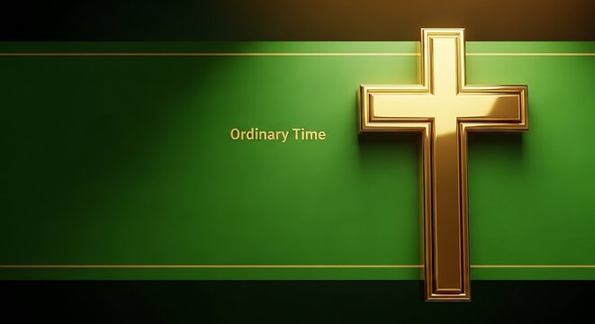Golden Cross on Green Background, Ordinary Time.
