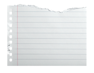 Torn paper with ruled lines against black. Side has hole punches. Blank