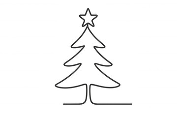Obraz premium Christmas tree outline drawing with star top, winter season holidays symbol, continuous line art minimal design