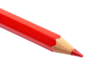Close-up of a red colored pencil with sharp tip on a stark black background