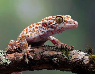 Naklejka premium Close-up of a colorful gecko on a branch