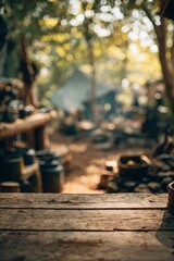 Rustic Wooden Table Outdoors In Forest