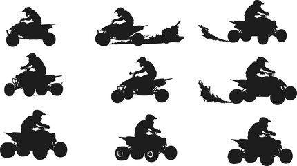 ATV quad bike silhouette, off road rider illustration, four wheeler vehicle design, extreme sport vector, outdoor adventure graphic, black icon
