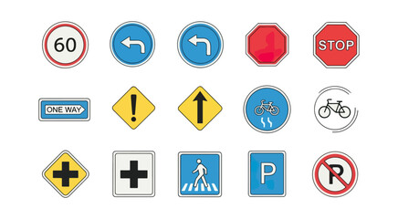 Road signs collection on black background