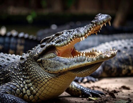 Close-up of a crocodile's open mouth