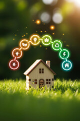 Eco friendly house with energy saving icons. 