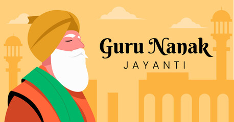 Guru Nanak Jayanti Flat Vector Illustration Design for Poster, Social Media or Banner