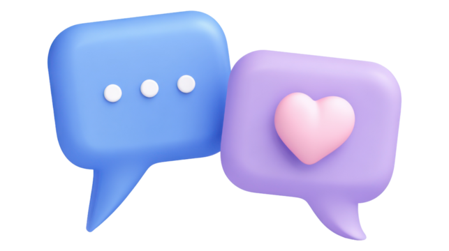 Illustration of text box icon and heart shaped box on transparent background.