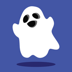 cute white ghost cartoon on blue background vector clipart halloween illustration