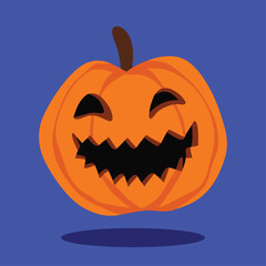 scary orange pumpkin cartoon face on blue background vector clipart halloween illustration