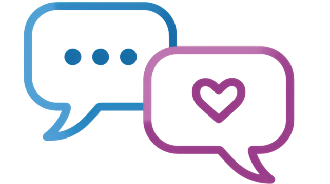 Illustration of text box icon and heart shaped box on transparent background.