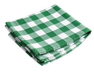 Stacked, square, folded green and white checkered cloth on black background