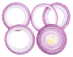 Five overlapping onion rings, resembling Olympic rings, on a black background