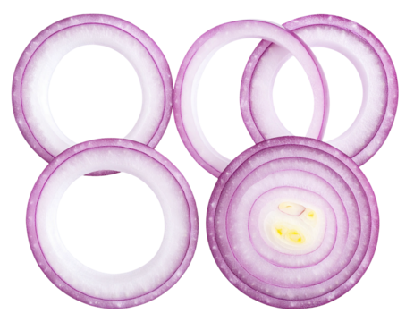 Five overlapping onion rings, resembling Olympic rings, on a black background - Powered by Adobe