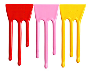 Three paint strips in red, pink, and yellow, dripping against black