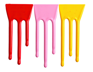 Three paint strips in red, pink, and yellow, dripping against black