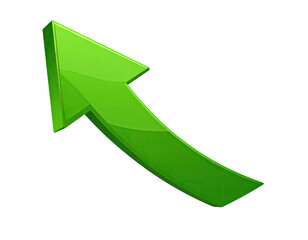 Glossy, vibrant green arrow curving upwards with a slight 3D effect on black