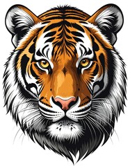 Fototapeta premium Close-up tiger head illustration. Bold colors, detailed fur patterns