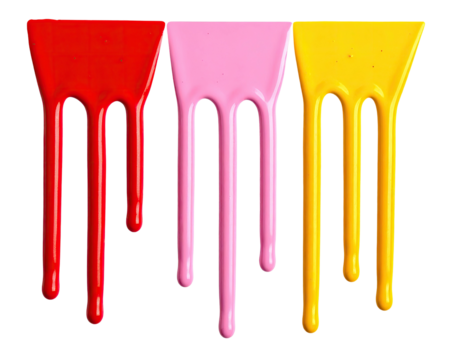 Three paint strips in red, pink, and yellow, dripping against black