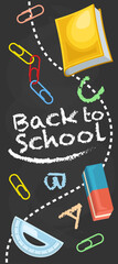 Back to School Design with Books and Stationery on chalkboard background - Education Concept Back to School Theme