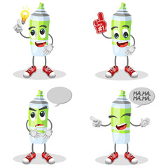 Cute Spray Cans with Facial Expressions &ndash; Fun Stationery Illustration Characters.  Cute and Playful Stationery Design.