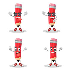 Cute Red Pencil with Facial Expressions &ndash; Fun Stationery Illustration Characters.  Cute and Playful Stationery Design.