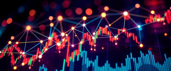 Abstract glowing network nodes over financial chart,  money,  security