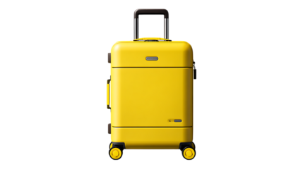Yellow carryon suitcase isolated on transparent background for travel needs