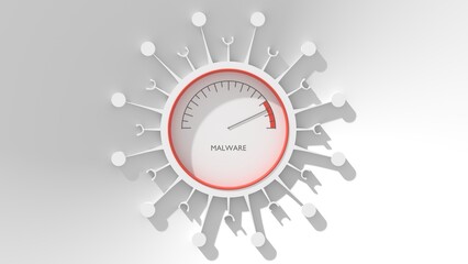 Virus icon with measuring device inside. Computer malware concept. Hack danger indicator, phishing measuring for data centers, web, hosting and networking service. 3D render