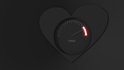 Naklejka premium Feeling lonely. Psychological and mental troubles. Suffering from bad relationship or break up. Heart shape icon with stress level meter scale. 3D render