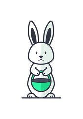 Obraz premium Cute Flat Design Rabbit Holding Green Basket Vector