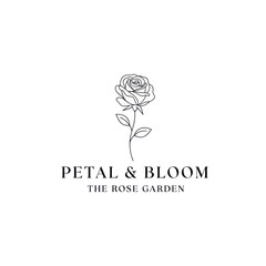 Elegant logo featuring a delicate rose illustration with the text 